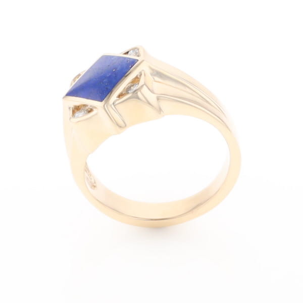 Natural Lapis ring diamond shape inlaid design with .16ctw round diamonds