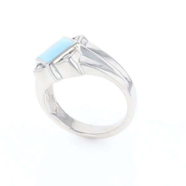Natural Sleeping Beauty Turquoise ring diamond shape inlaid design with .16ctw round diamonds