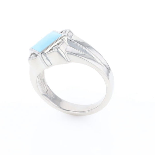 Natural Sleeping Beauty Turquoise ring diamond shape inlaid design with .16ctw round diamonds