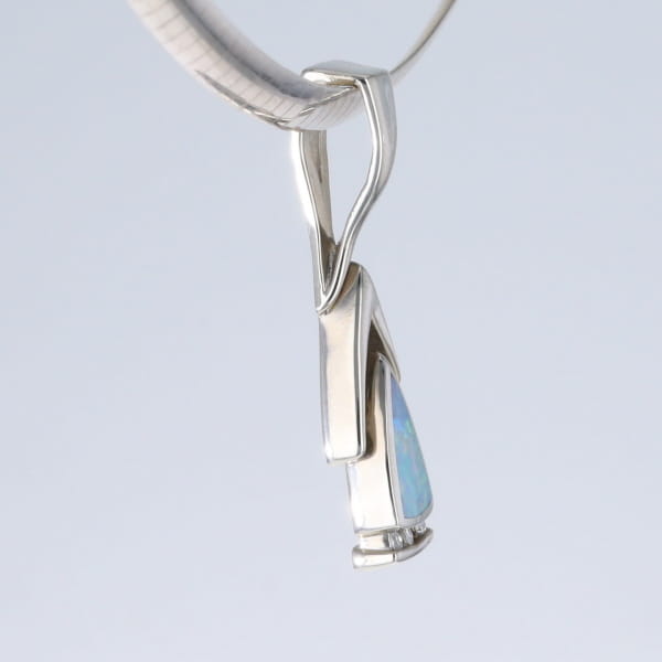 Opal Pendant Triangle Inlaid Design with .06ctw Round Diamonds