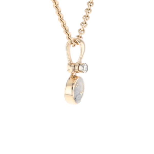Gold Quartz Necklace Round Inlaid Pendant with .02ct Round Diamond