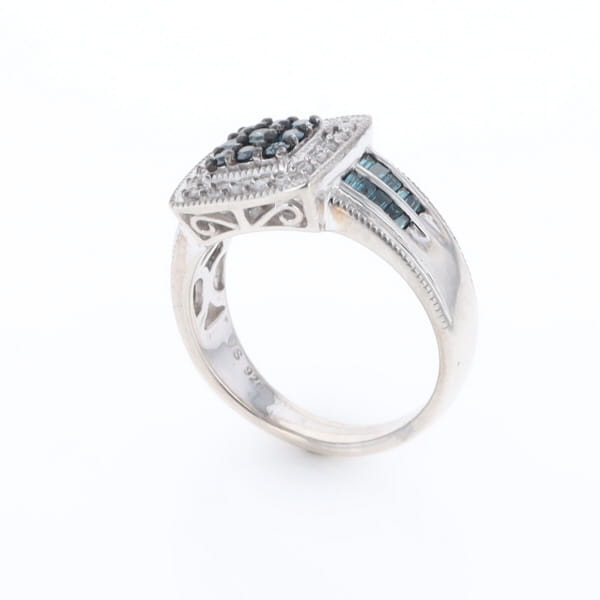 Square Blue & White Diamond Ring