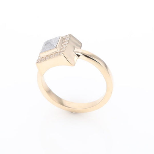 Meteorite Ring Square Inlaid Halo .14ctw Diamonds Design
