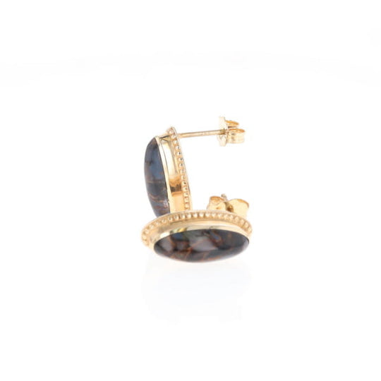 Natural pietersite oval inlaid milgrain earrings
