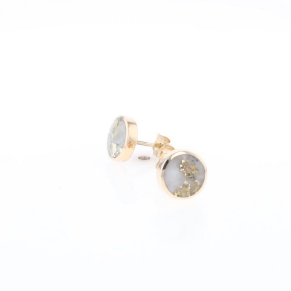 Gold Quartz Earrings 9mm Round Inlaid Studs - G2