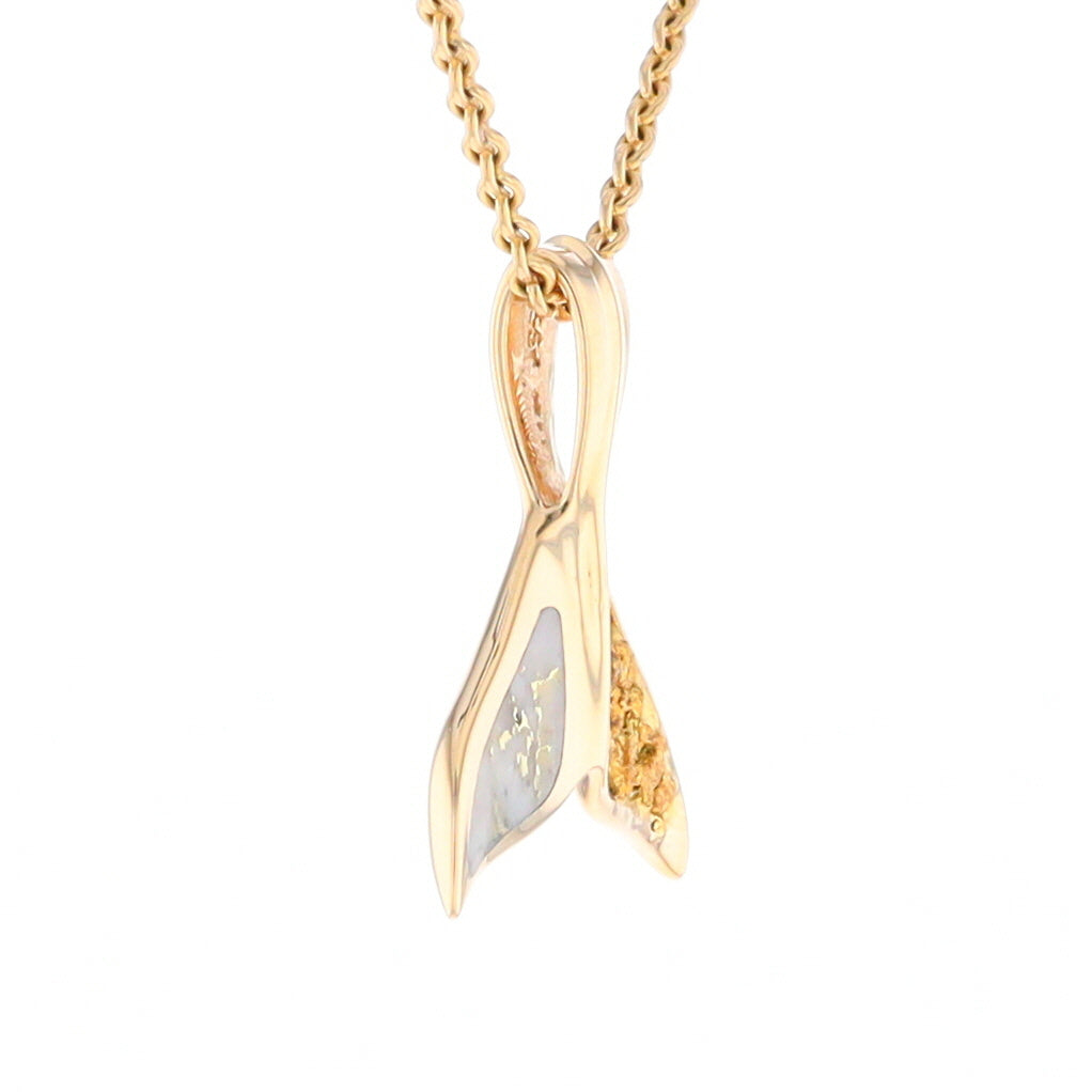 Whale Tail Necklaces Natural Gold Quartz and Nuggets Inlaid Pendant