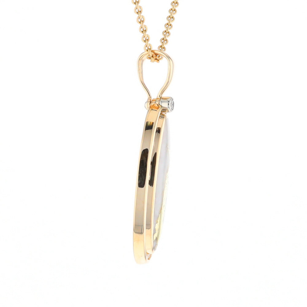 Gold Quartz Necklace .54ctw Halo Diamond Oval Inlaid Pendant