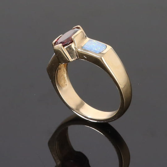 Opal Rings 2 Section Inlaid Design with Oval Pink Tourmaline