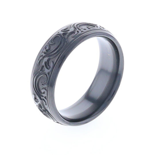 Black Zirconium Swirl Design Mens Ring