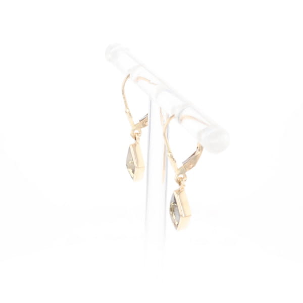 Gold Quartz Earrings Diamond Shape Inlaid Lever Backs G2