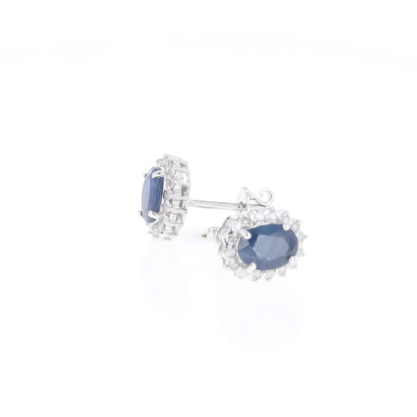 Oval Blue Sapphire Earrings With Halo