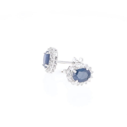 Oval Blue Sapphire Earrings With Halo