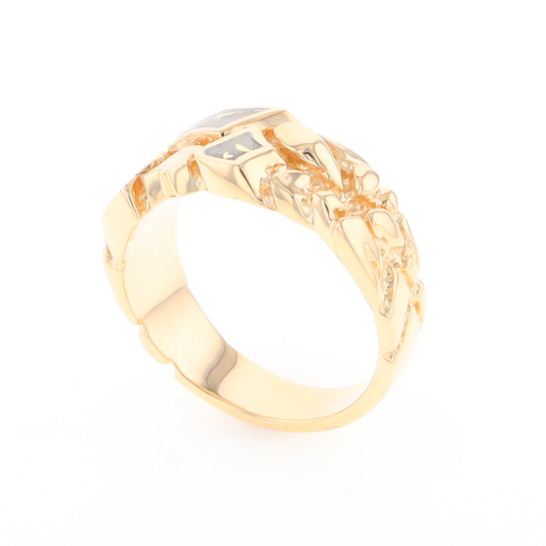 Gold Quartz Ring 3 Section Inlaid Nugget Design Band