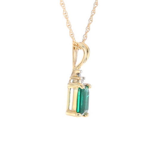 Synthetic Emerald Pendant with Diamond Accents