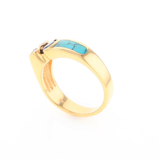 Turquoise Inlaid Ring with Sapphire and 0.23ctw Diamonds