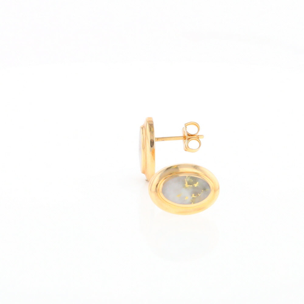 Gold Quartz Earrings Oval Inlaid Design Studs G2