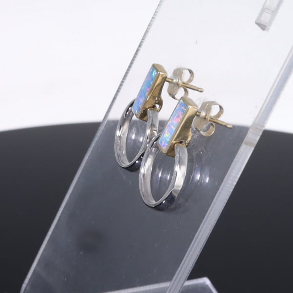 Opal Earrings Rectangle Inlaid Knocker Design Studs