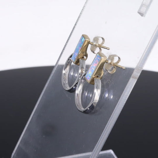 Opal Earrings Rectangle Inlaid Knocker Design Studs