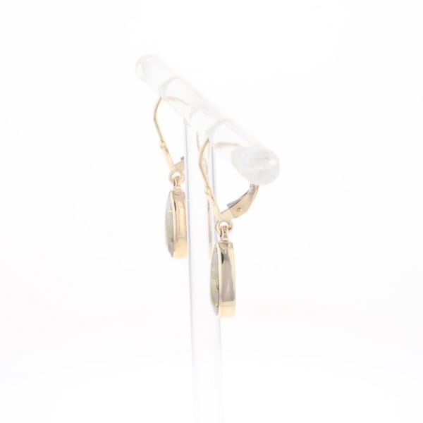 Gold Quartz Earrings Tear Drop Inlaid Lever Backs