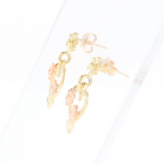 Black Hills Gold Heart & Flower Drop Earrings