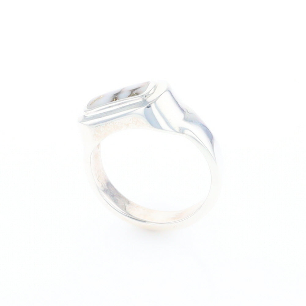 Sterling Silver Gold Quartz Inlaid Rectangular Ring - G3