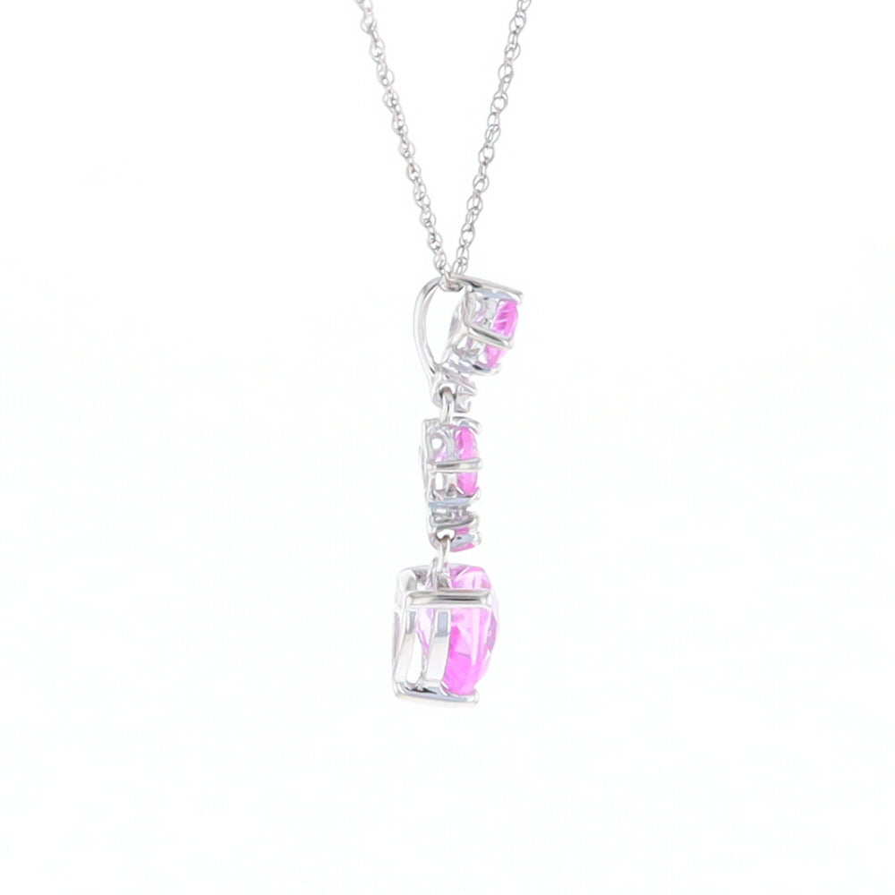 Synthetic Pink Sapphire Dangle Heart Necklace