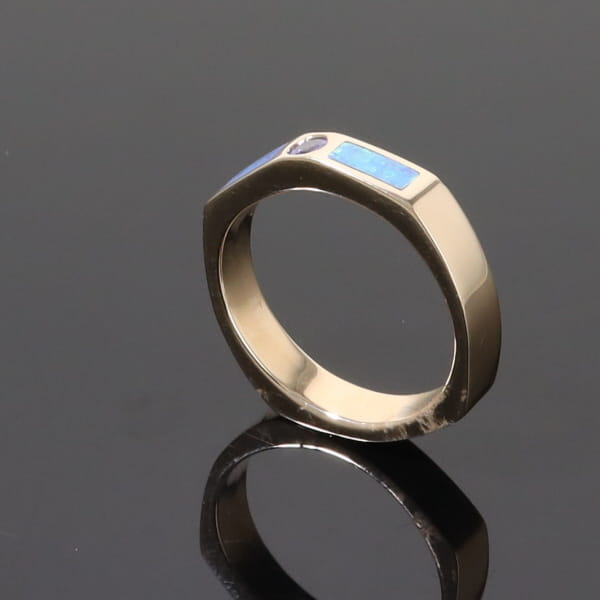 Opal Rings 2 Section Inlaid Design with Round Tanzanite