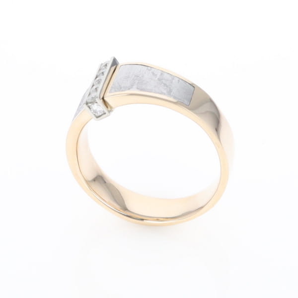 Meteorite Ring Double Sided Inlaid with .19ctw Round Diamonds