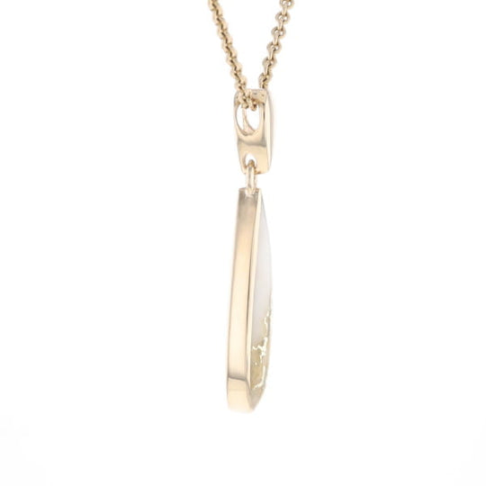 Gold Quartz Pendant Tear Drop Inlaid Design G2