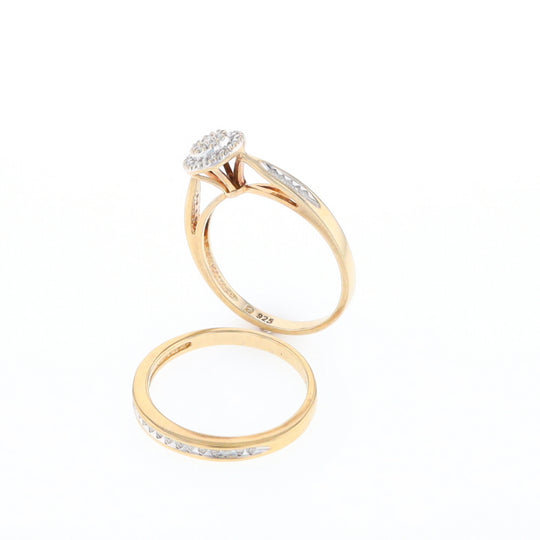 Gold Plated Silver Diamond Engagement Ring Set