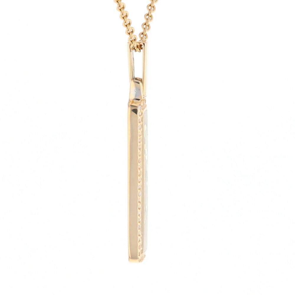 Gold Quartz Necklace, Rectangle Inlaid, .27ctw Diamond Halo Pendant