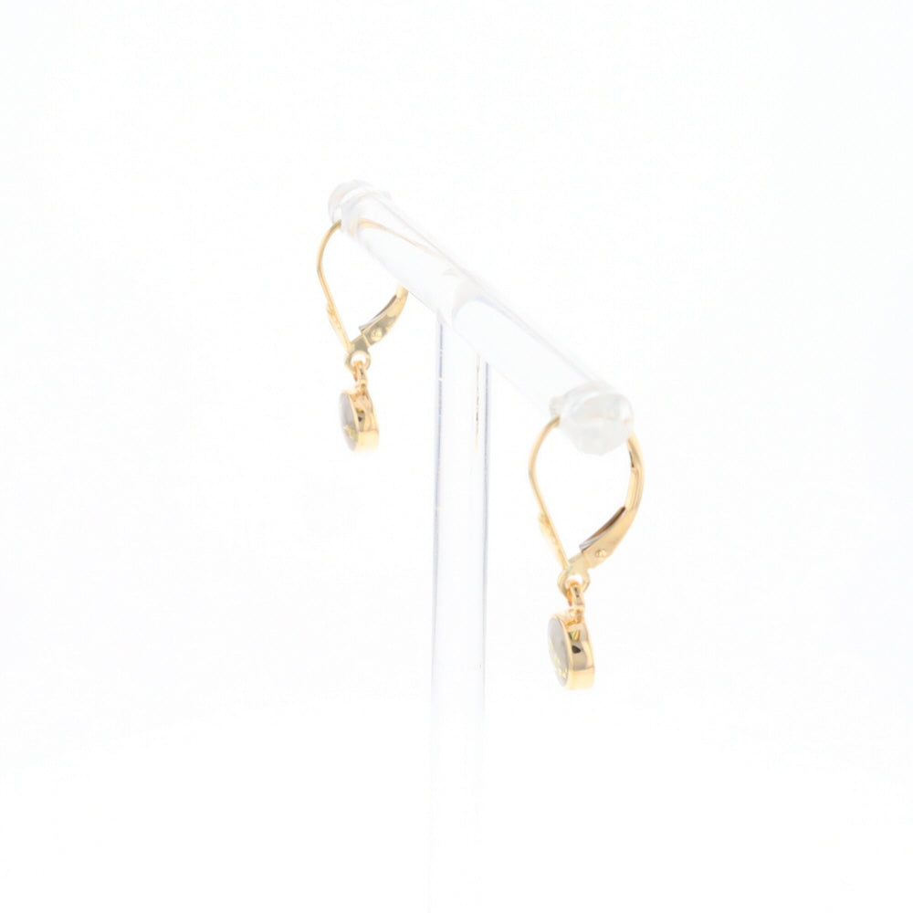 Gold Quartz Earrings Round Inlaid Design Lever Backs