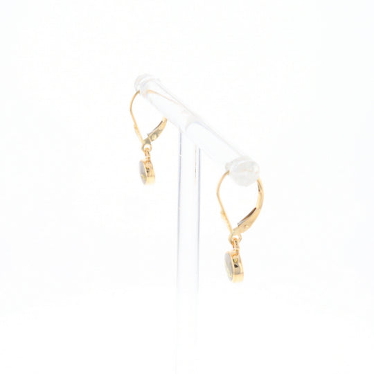 Gold Quartz Earrings Round Inlaid Design Lever Backs