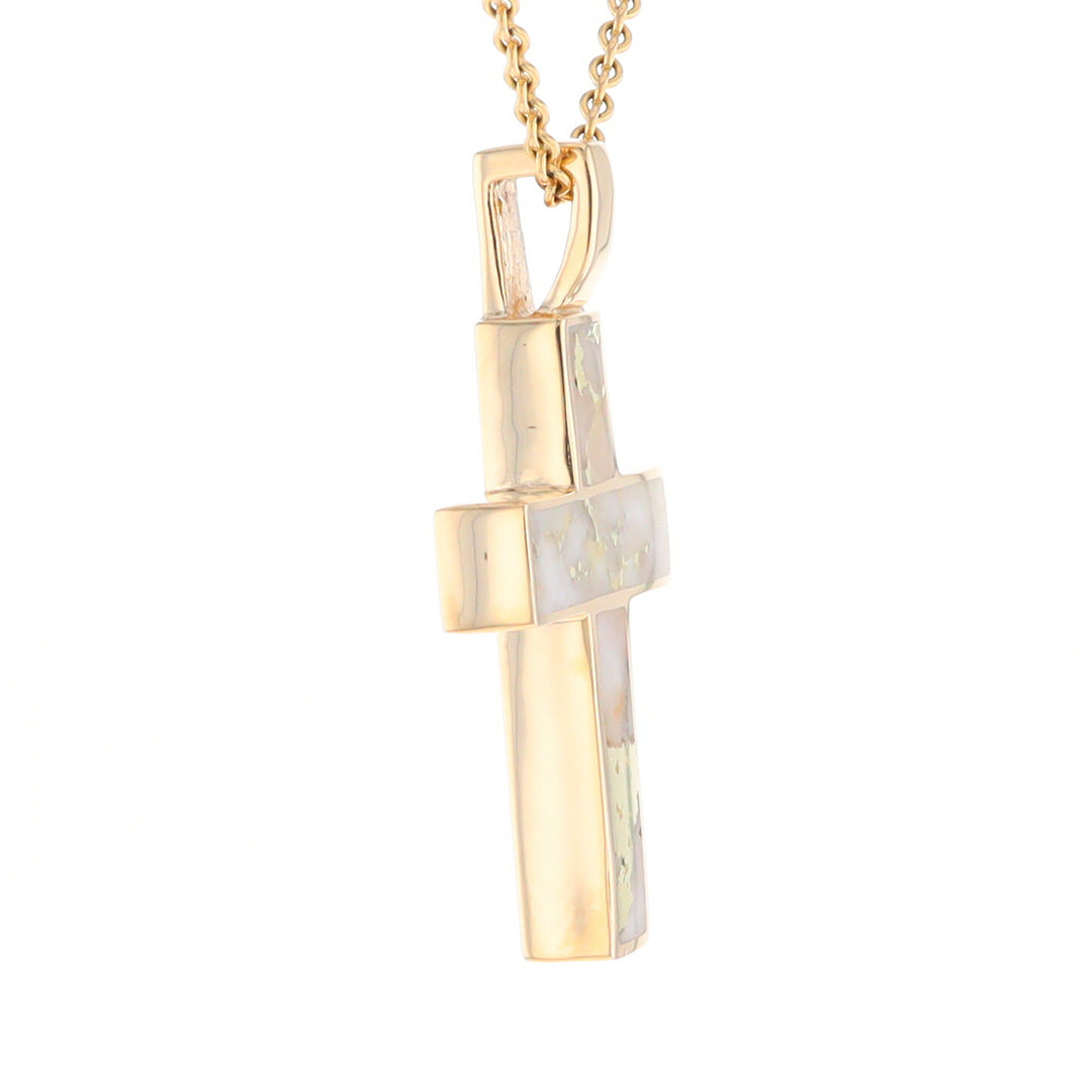 Gold Quartz Pendant Cross Design 3 Section Inlaid Pendant