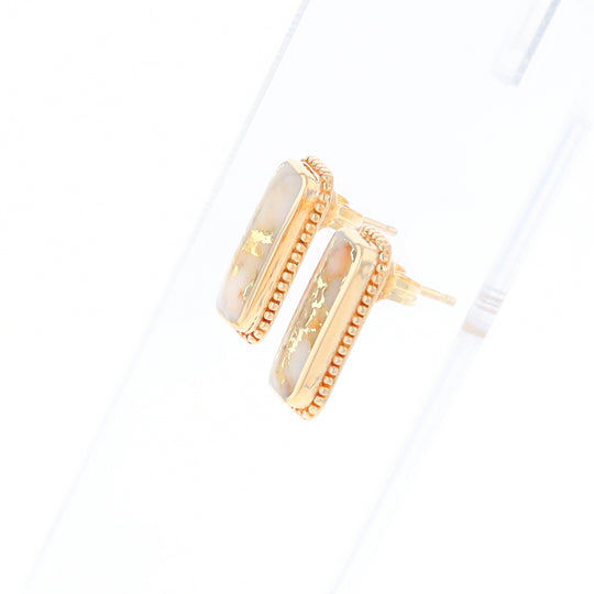 Gold Quartz Earrings Rectangle Inlaid Milgrain Design - G2