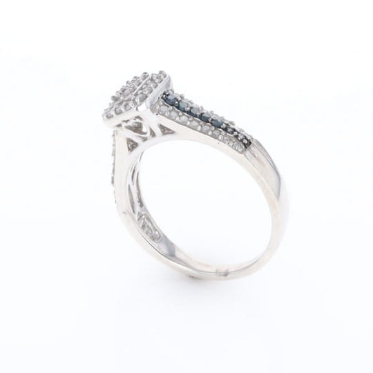 Blue & White Diamond Rectangle Cluster Ring