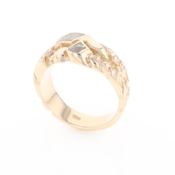 Gold Quartz Ring 3 Section Inlaid Nugget Design Band