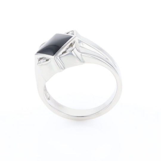 Natural onyx ring diamond shape inlaid design with .16ctw round diamonds