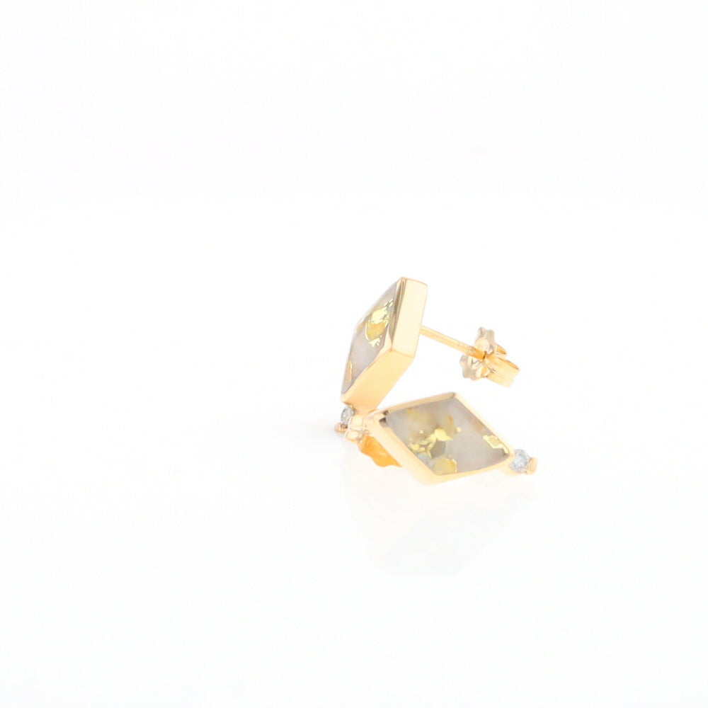 Diamond-Shaped Gold Quartz Inlaid Earrings - G2