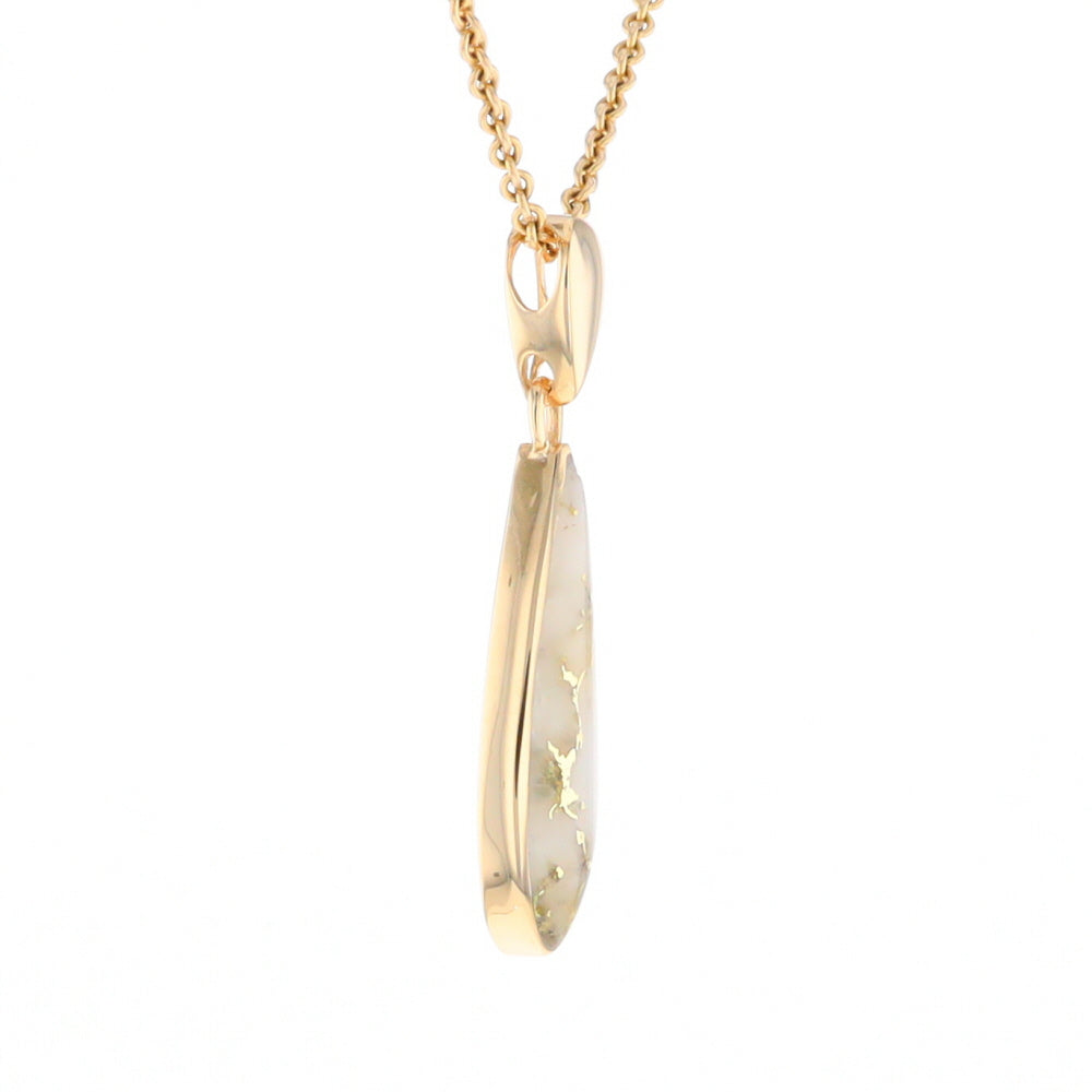 Gold Quartz Pendant Tear Drop Inlaid Design G2