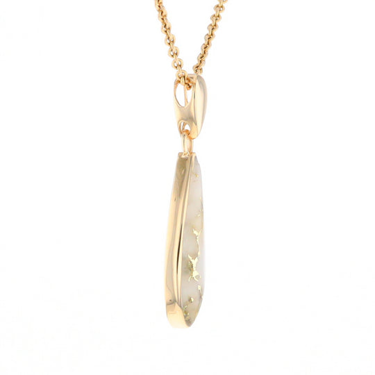 Gold Quartz Pendant Tear Drop Inlaid Design G2