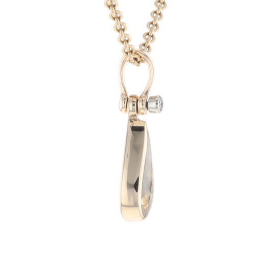 Gold Quartz Pendant Tear Drop Inlaid Design with .02ct Diamond
