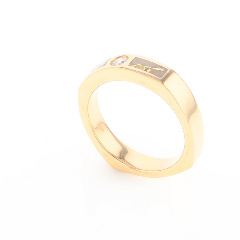 Gold Quartz Ring Double Sided Inlaid Design with .10ct Round Diamond G2