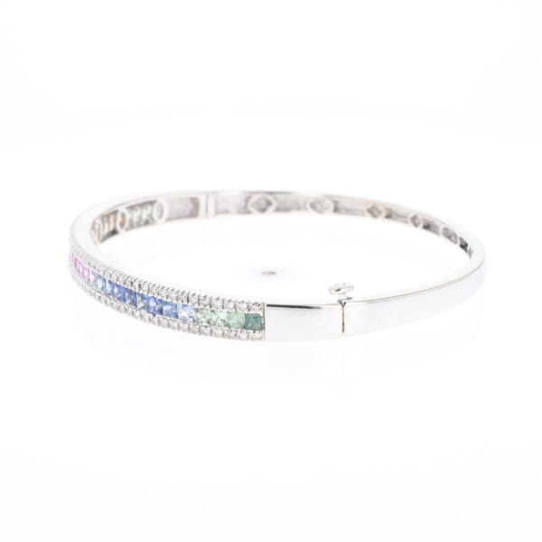 Multi-color Sapphire Cuff Bracelet with Diamond Accents