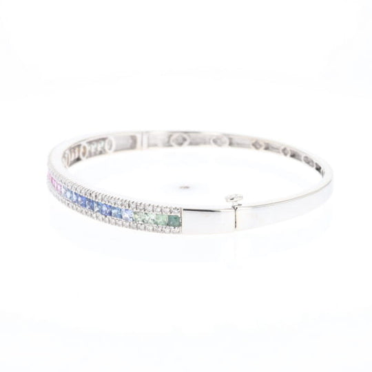 Multi-color Sapphire Cuff Bracelet with Diamond Accents