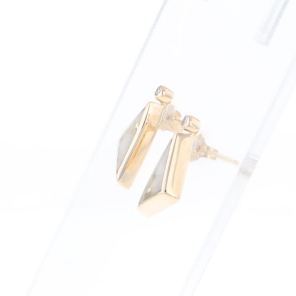 Gold Quartz Earrings Triangle Shape Inlaid with .04ct Round Diamonds - G2