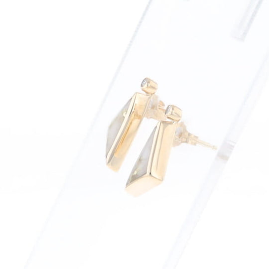 Gold Quartz Earrings Triangle Shape Inlaid with .04ct Round Diamonds - G2