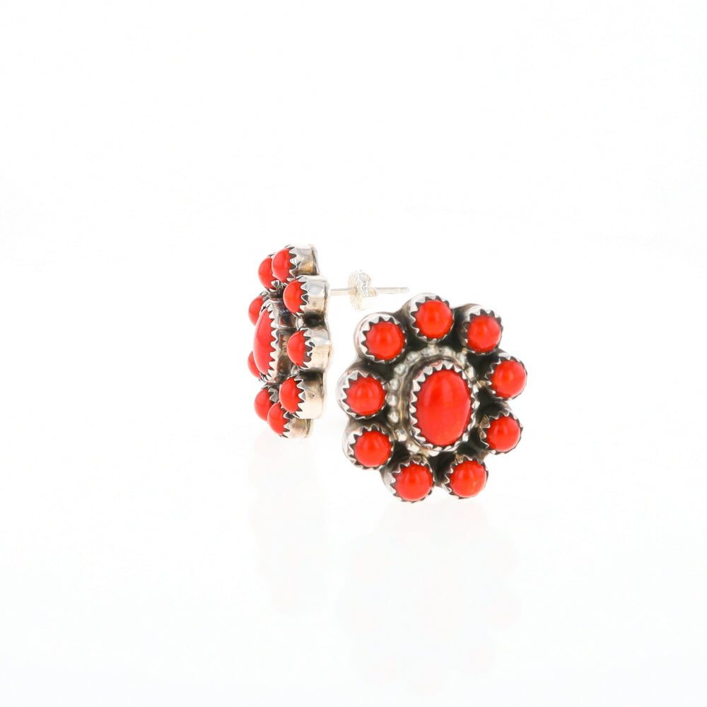 Coral Cluster Flower Stud Earrings