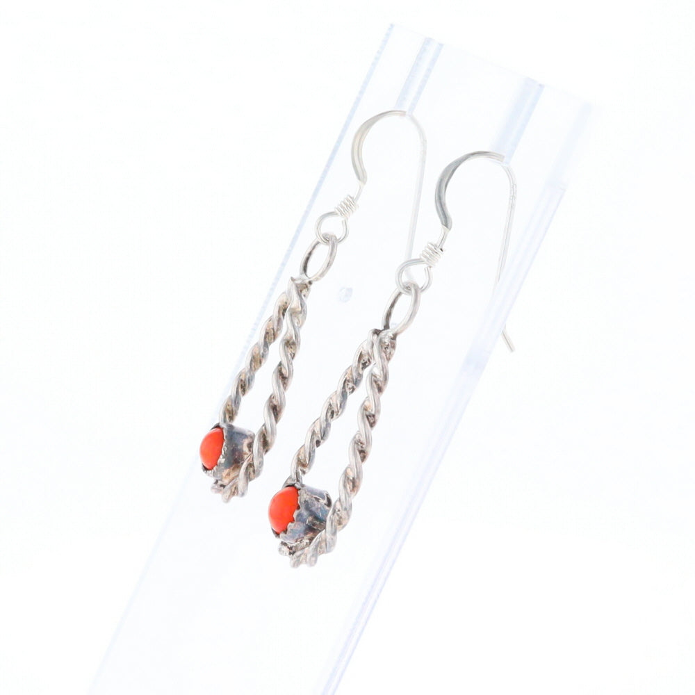 Native American Tear Drop Twist Coral Earrings