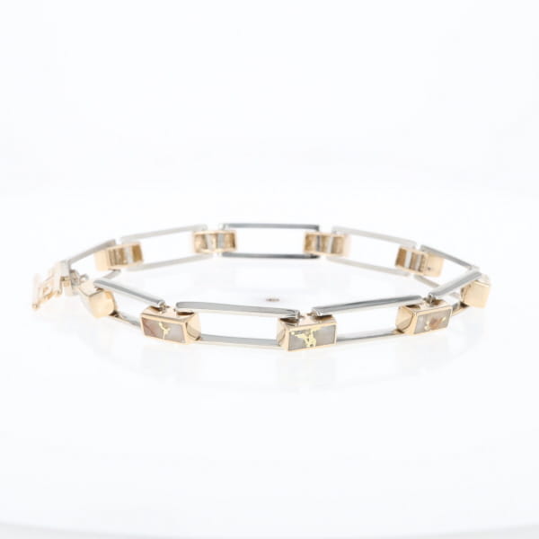Gold Quartz Bracelet Rectangle Link Inlaid with Toggle Clasp G2
